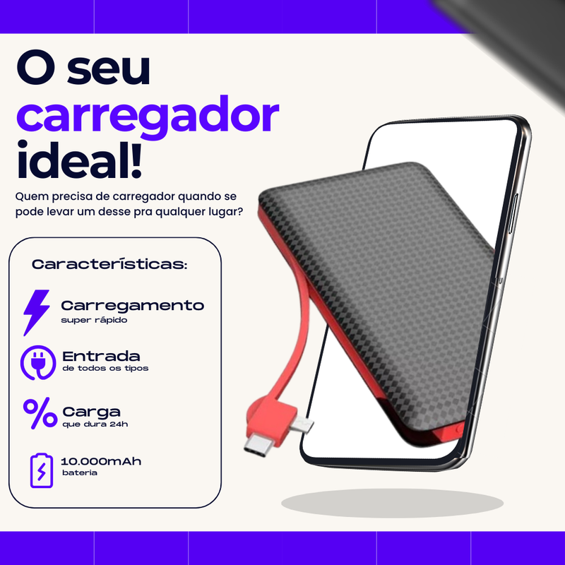 Power Bank 10.000mAh / 20.000mah Carregador Rápido Com Display Portátil