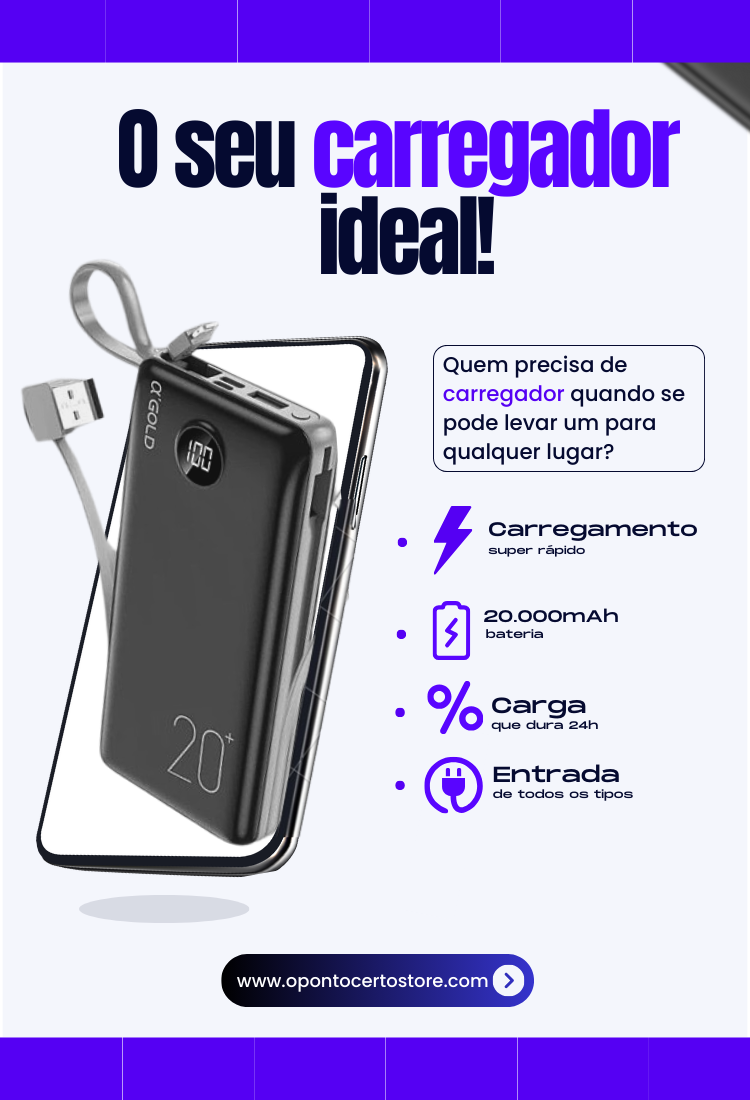 Power Bank 10.000mAh / 20.000mah Carregador Rápido Com Display Portátil