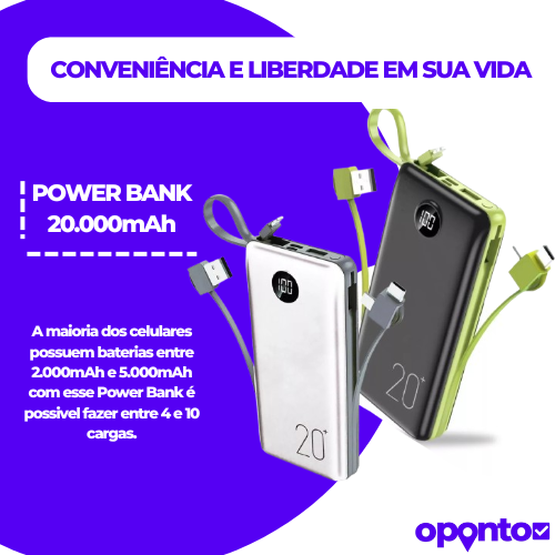 Power Bank 10.000mAh / 20.000mah Carregador Rápido Com Display Portátil